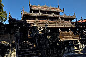 Myanmar - Mandalay, Shwenandaw Kyaung (the Golden Palace) a wonderful example of the Burmese unique teak architecture and wood-carving art. 